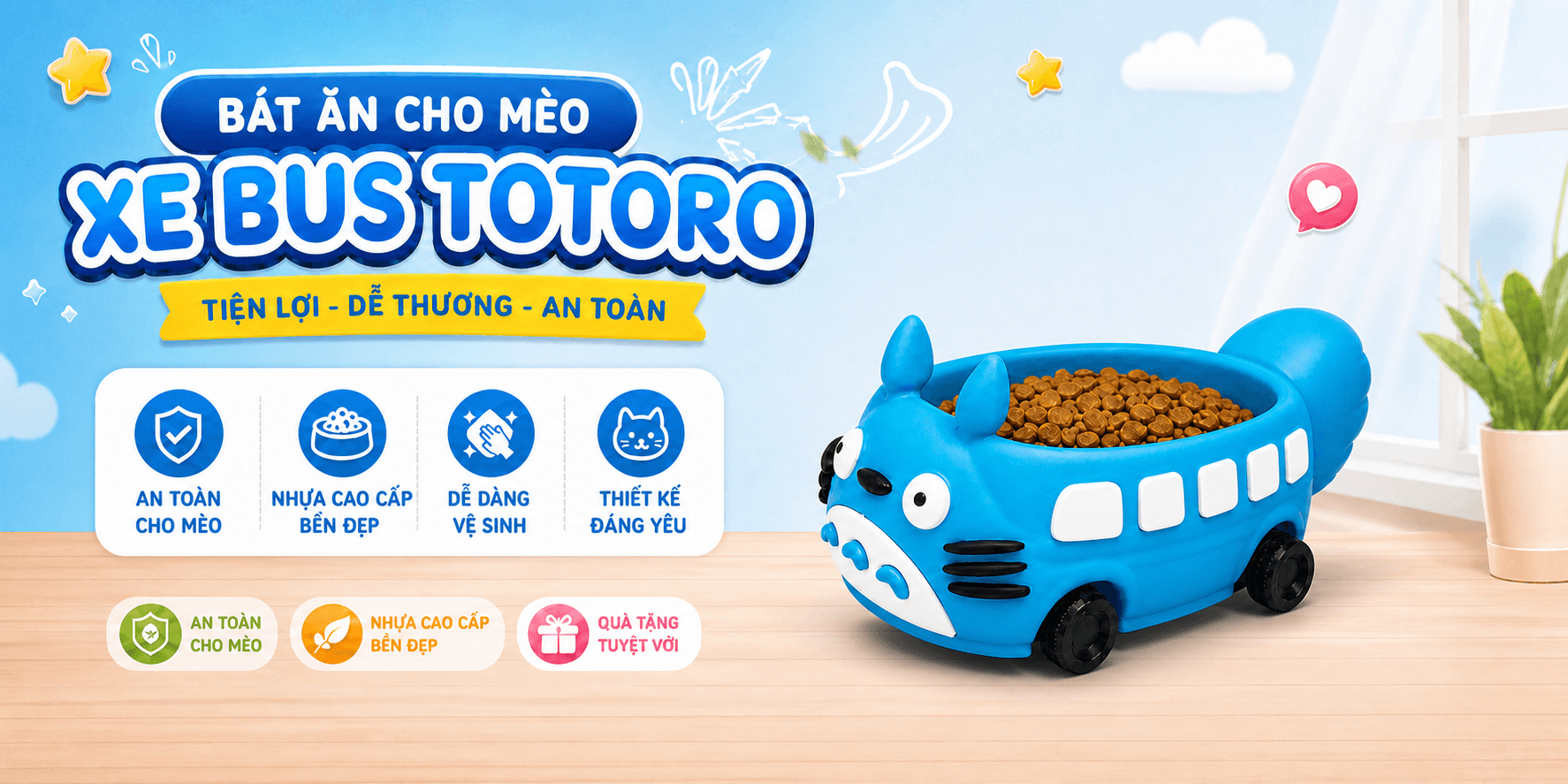 Bát ăn cho mèo xe bus toroto